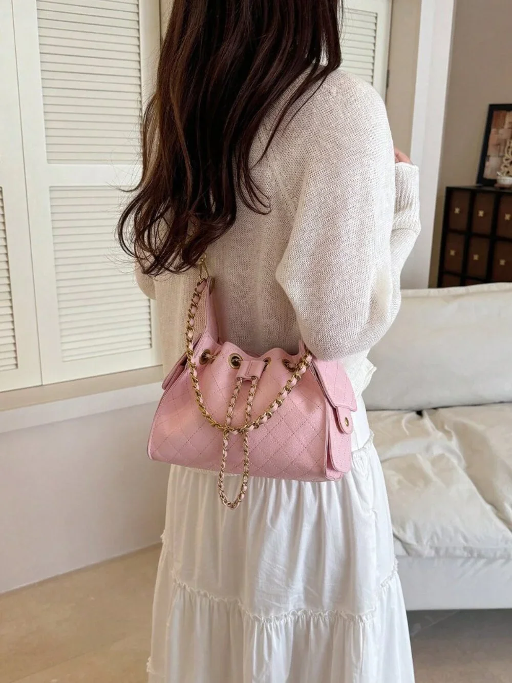 Pink Casual Women's Rhombus Embroidery Small Square Crossbody Bag
